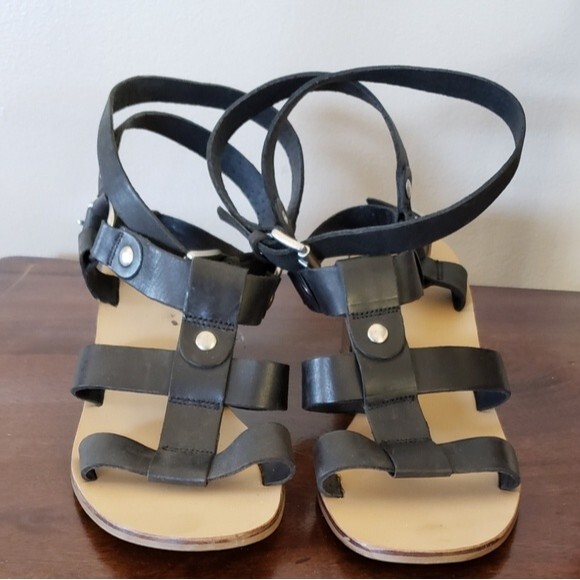 TopShop Valley Gladiator Black Leather Sandals Size 40 - Picture 2 of 11